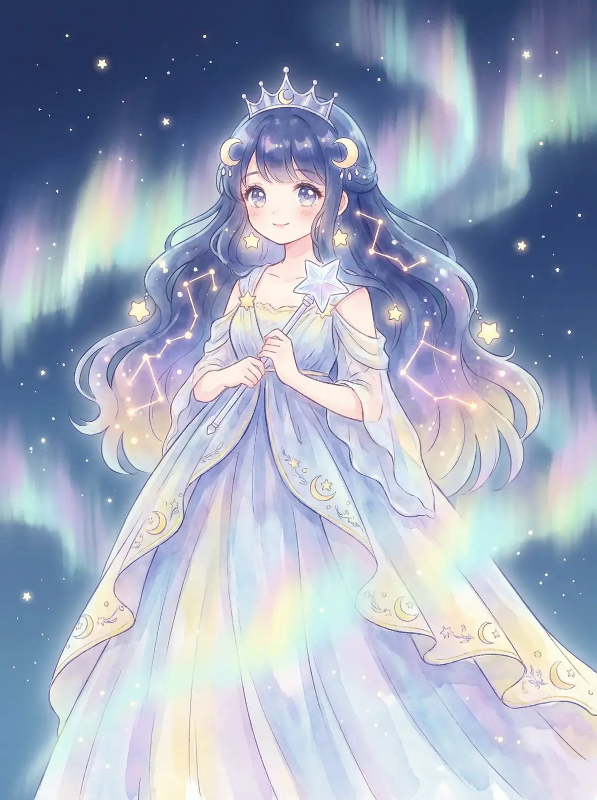 暗网萝莉 - 星辰公主希尔角色设定图，手持星光权杖